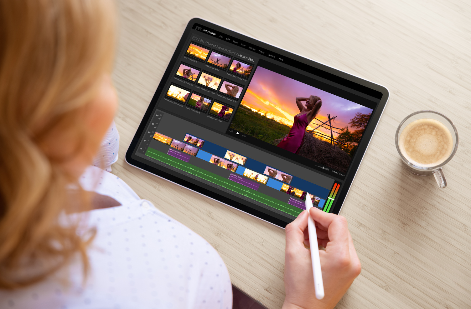 Woman Editing Video Footage on Tablet Computer